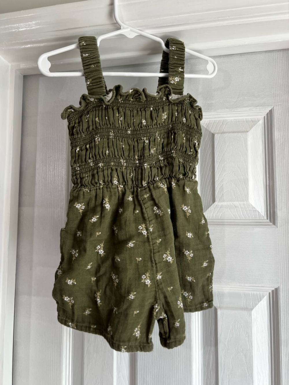Old Navy Olive Green Floral Smocked Romper with Straps